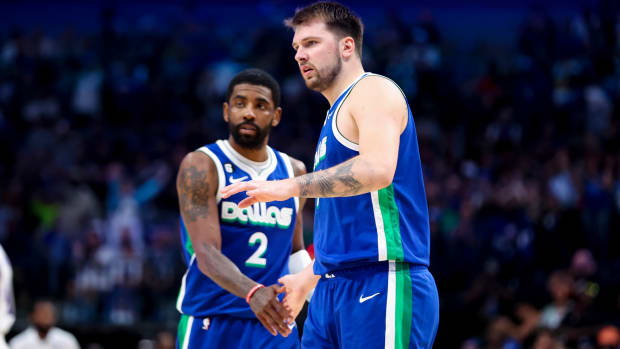 Dallas Mavericks guard Luka Doncic and Dallas Mavericks guard Kyrie Irving.